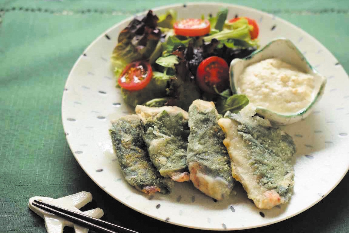 Crispy Grilled Horse Mackerel Wrapped with Shiso with Tofu Mayonnaise Dipping Sauce